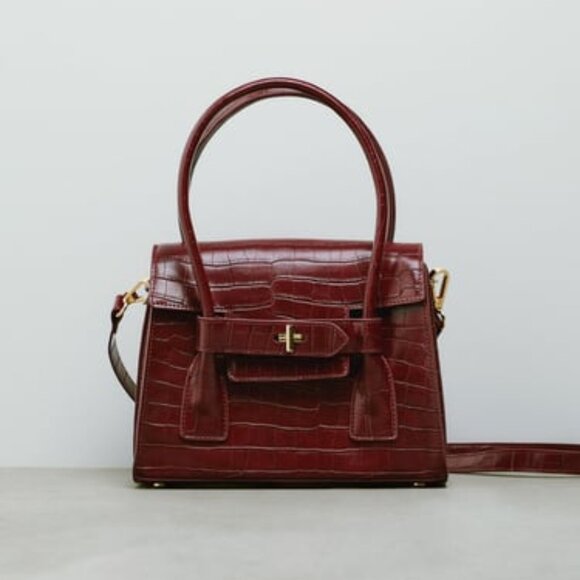 Zara Handbags - Zara Croc Embossed City Bag Cherry Red